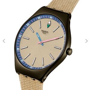 Swatch Ultra Thin SUNBAKED SANDSTONE watch Tan and Black Watch with Mesh Strap